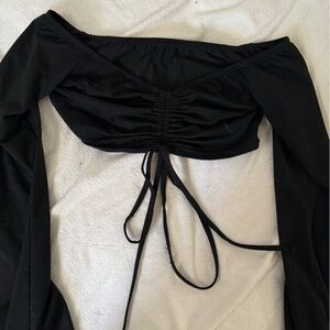 SHEIN Black Gathered Detail Top